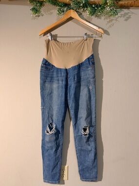 Indigo Blue Beige-Top Distressed Blue Jeggings